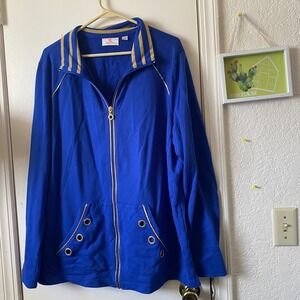 Quaker Factory Track Jacket 1X Royal Blue Gold‎ Trim Full Zip Long Sleeve